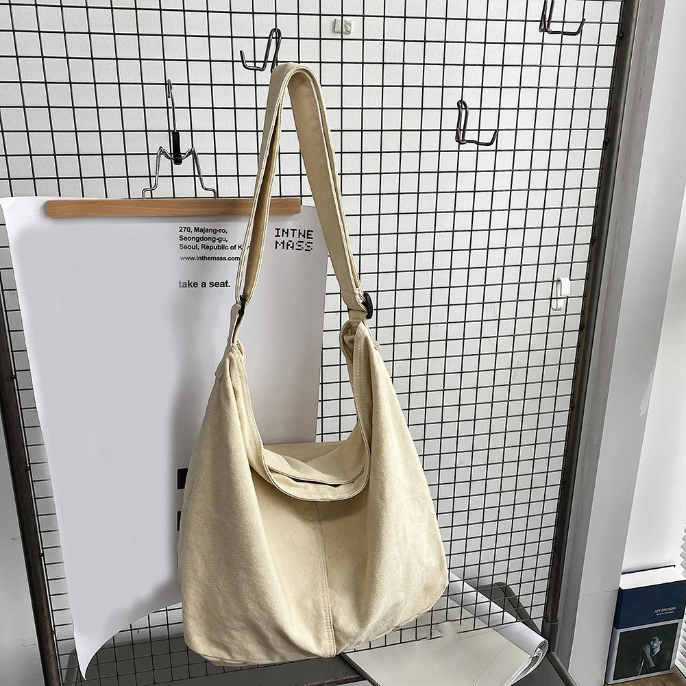 Japanese Harajuku Canvas Messenger Bag — Retro Large-Capacity Crossbody Handbag for Travel & Daily Use