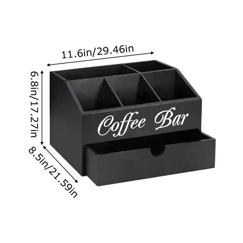 Wooden Coffee & Tea Station Organizer – Large Countertop Basket with Removable Dividers for Home Coffee Bar