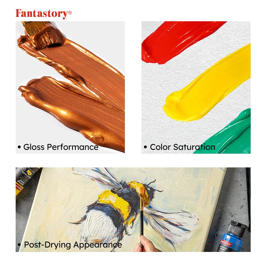 Fantastory 28-Color Acrylic Paint Set – Professional Artist Craft Kit with 12 Brushes for Canvas, Wood & Stone 🎨