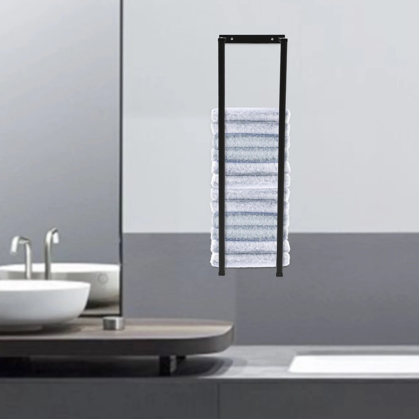 Wall-Mounted Towel Rack – Folded Large Towels & Washcloth Holder (Self-Adhesive)