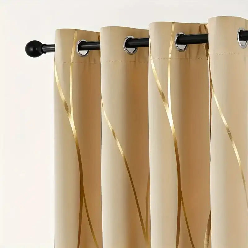 “2-Piece Golden Wave Blackout Curtains – Thermal Insulated Light-Filtering Drapes with Grommet Top for Living Room & Bedroom”