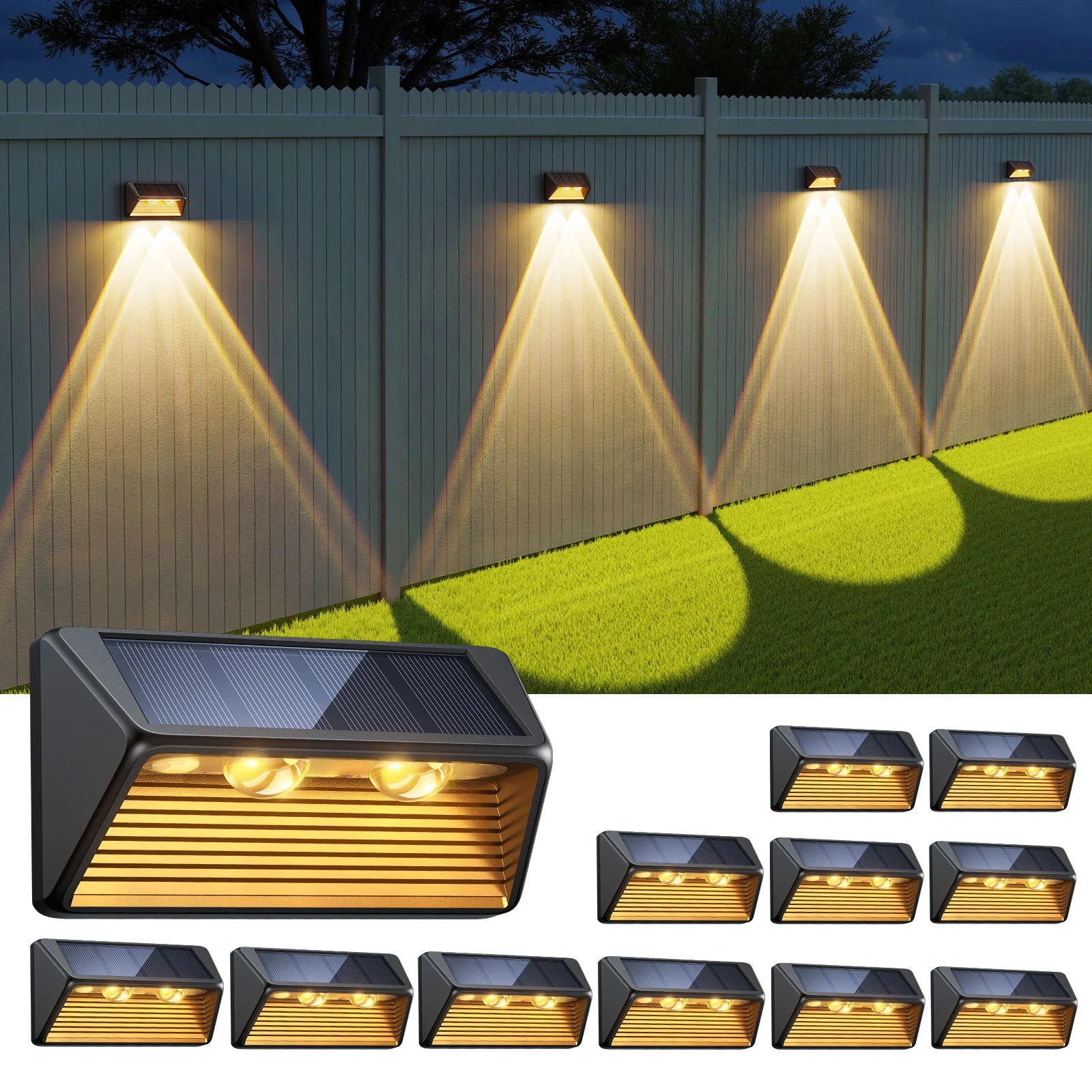 Solar Fence & Step Lights (4/8/12 Pack) – Cool & Warm White LED | Waterproof Outdoor Wall, Stair & Yard Lighting