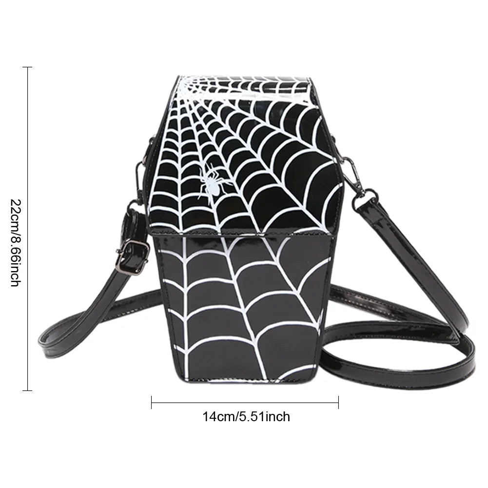 Women’s Gothic Coffin Shoulder Bag – Spider Web PU Leather Crossbody with Adjustable Strap for Halloween & Cosplay