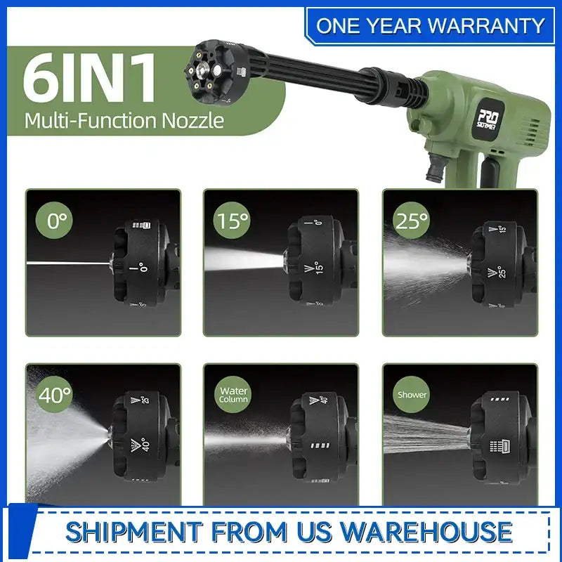 Cordless Pressure Washer 1500 PSI – Portable Handheld Power Cleaner with 6-in-1 Nozzle & 2 × 3.0Ah Batteries