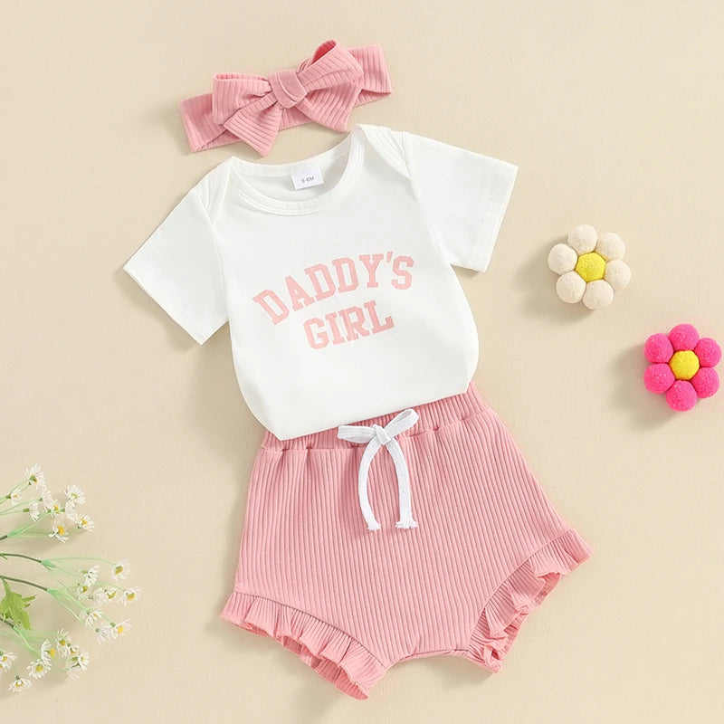 Toddler Girls 2-Piece Summer Outfit – Sleeveless Floral Print Top, Ruffle Shorts & Matching Headband Set for Baby Girls