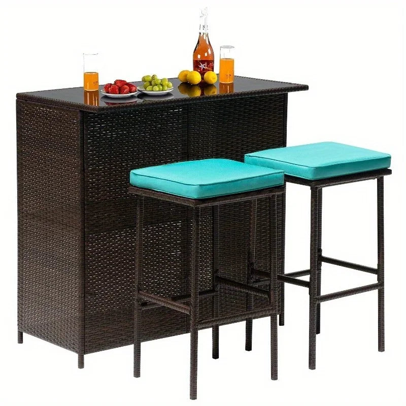 “3-Piece Outdoor Bar Set – Wicker Counter-Height Table with 2 Stools & Solid Frame for Patio, Terrace & Balcony”