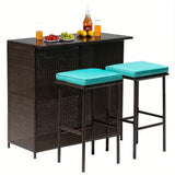 “3-Piece Outdoor Bar Set – Wicker Counter-Height Table with 2 Stools & Solid Frame for Patio, Terrace & Balcony”