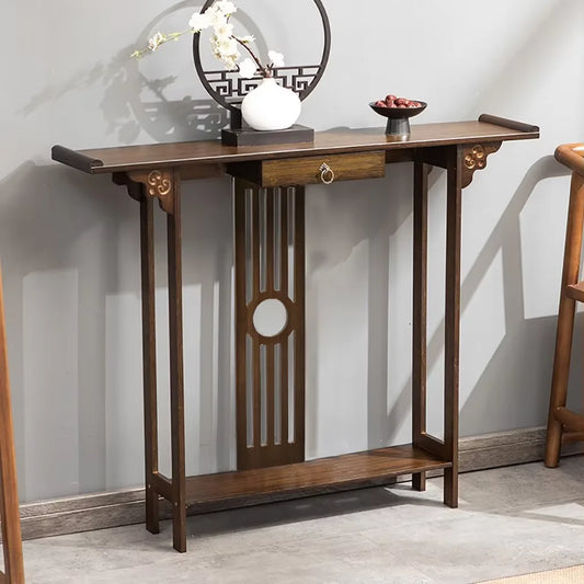 Chinese Style Hall Console Table – Solid Wood Entryway Accent Table with Drawer & Storage Shelf 🪵🏠