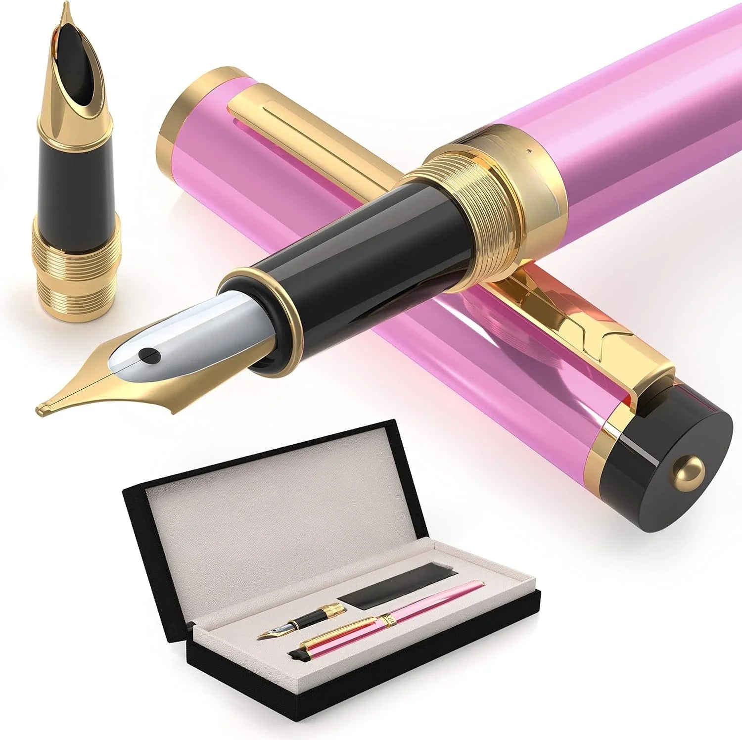 Premium Pens Set – Medium & Fine Nib with Case, 6 Ink Cartridges & Converter