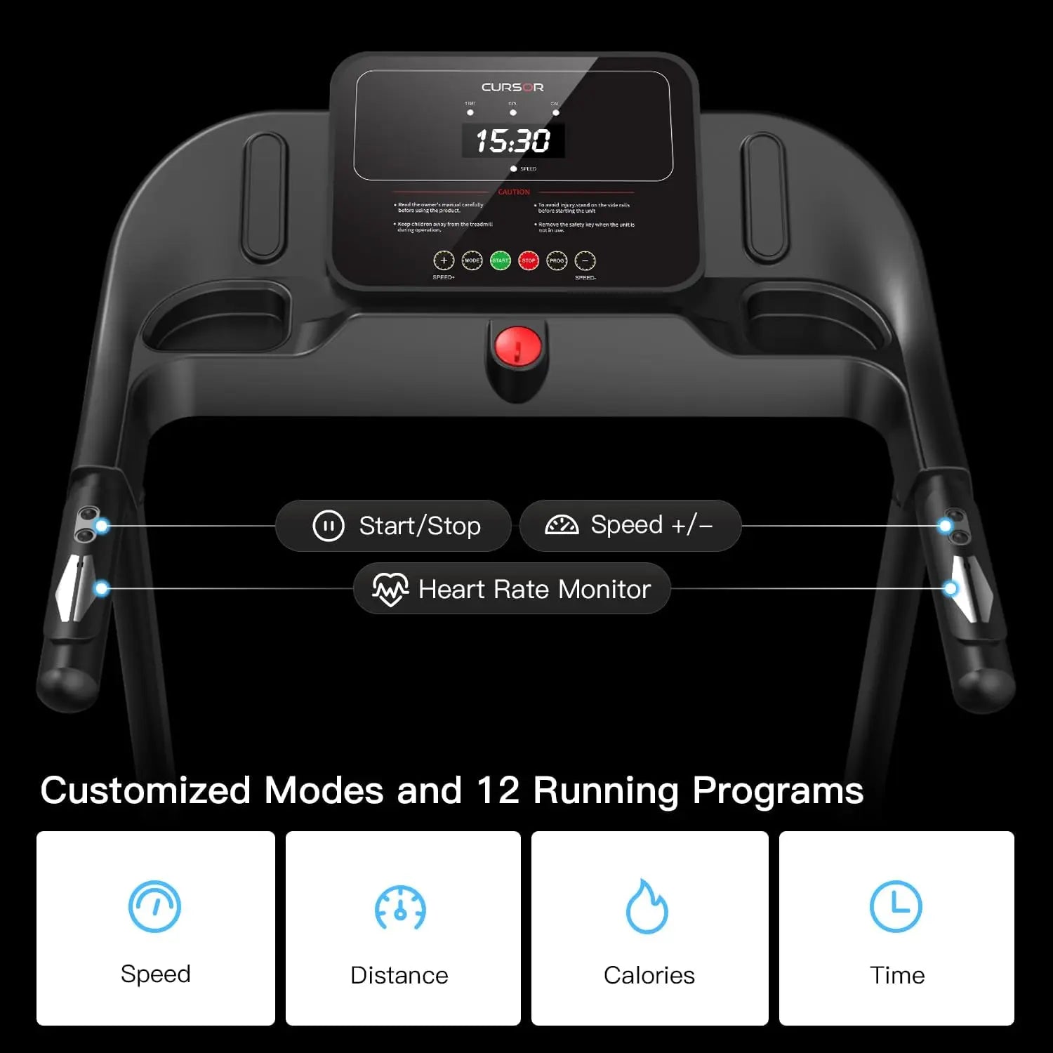 2.5HP Folding Treadmill with Pulse Sensors — Quiet Brushless Motor, 7.5 MPH Max Speed, 265 lbs Capacity