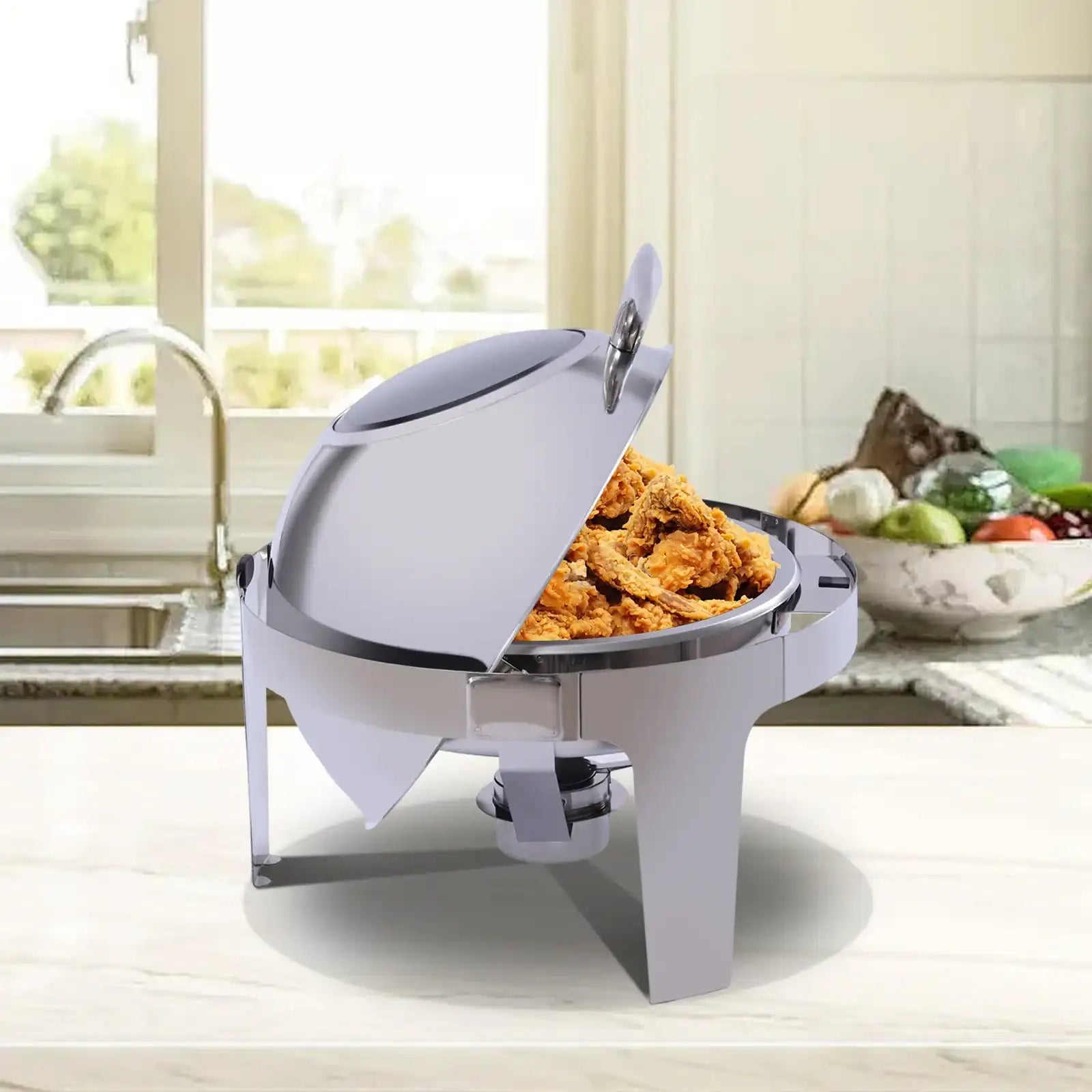 6L Round Roll-Top Electric Buffet Food Warmer Set – Premium Stainless Steel Chafing Dish