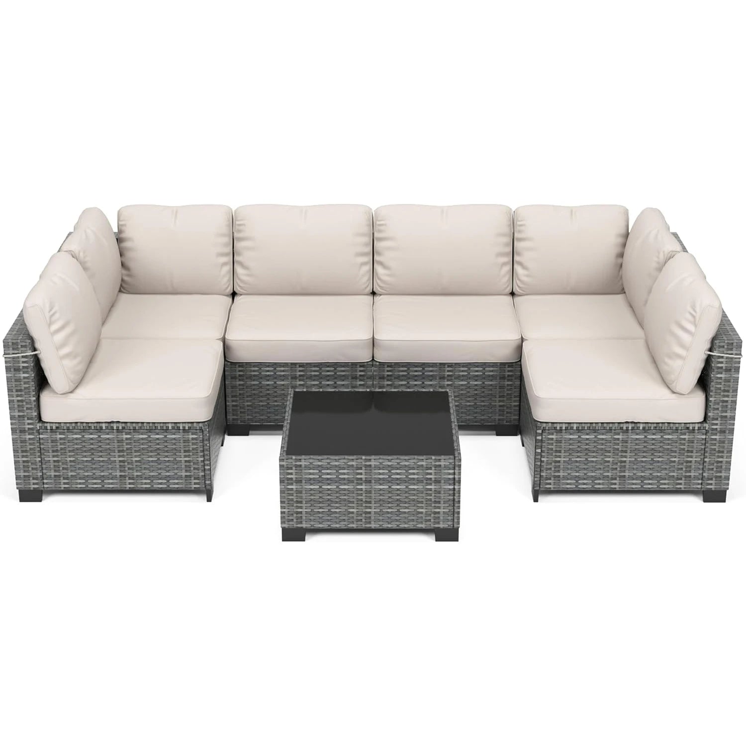 “7-Piece Modular Outdoor Furniture Set – PE Rattan Wicker Sectional Sofa with Cushions for Garden, Balcony & Patio”