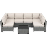 “7-Piece Modular Outdoor Furniture Set – PE Rattan Wicker Sectional Sofa with Cushions for Garden, Balcony & Patio”