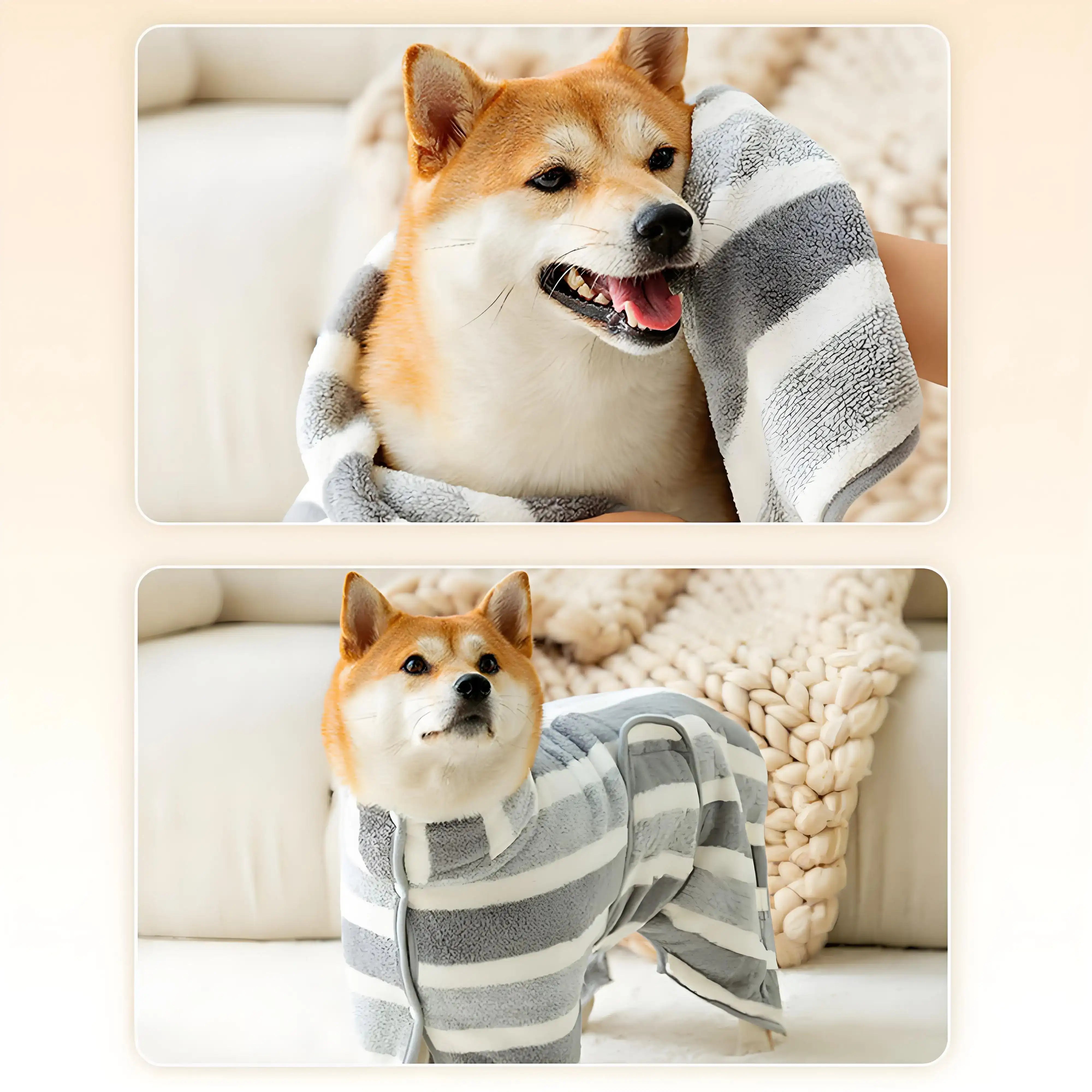 Oversized Quick-Dry Dog Bathrobe – Absorbent Pet Towel Robe for Dogs & Cats (Golden Shiba Design)