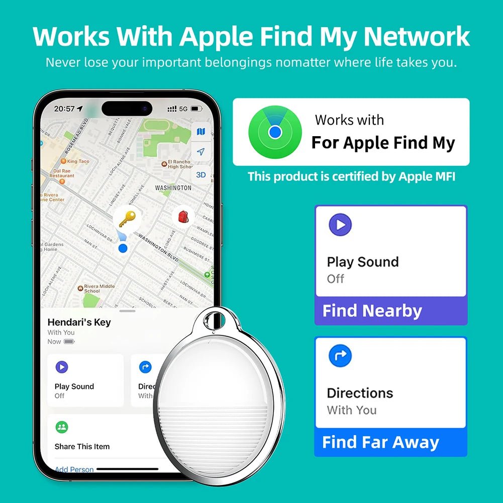 Mini GPS Tracker for Apple iOS – Smart Bluetooth AirTag Compatible with Find My App for Kids, Pets, Bikes & Bags
