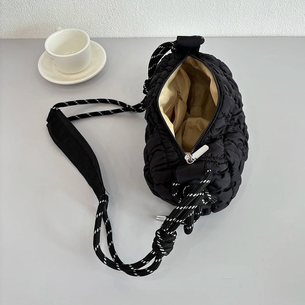 Women’s Soft Shoulder Bag with Braided Rope Strap – Large-Capacity Padded Crossbody Sling Bag for Daily Use & Travel