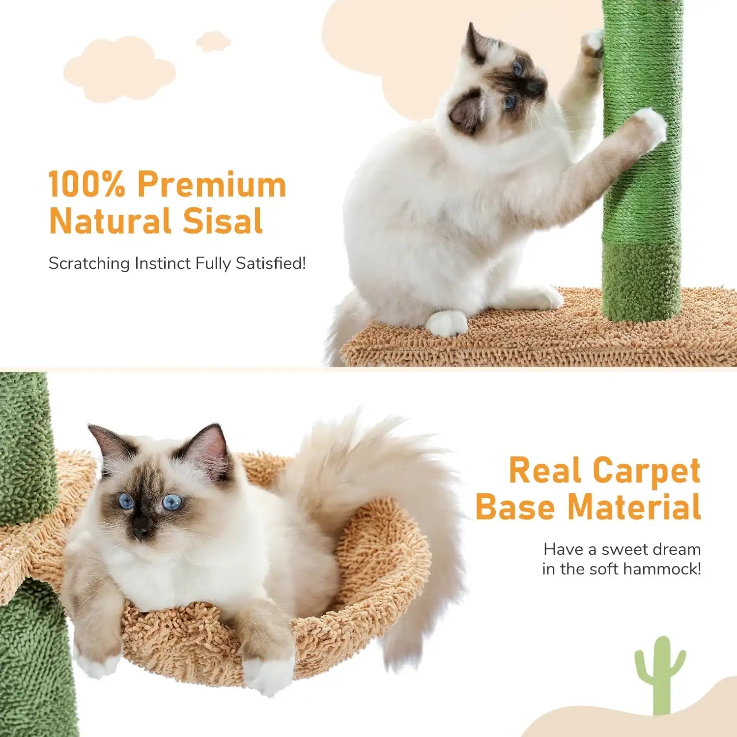 5-Tier Floor-to-Ceiling Cat Tree Tower – Tall Cactus Design with Scratching Posts, Hammock & Play Ball for Indoor Cats”