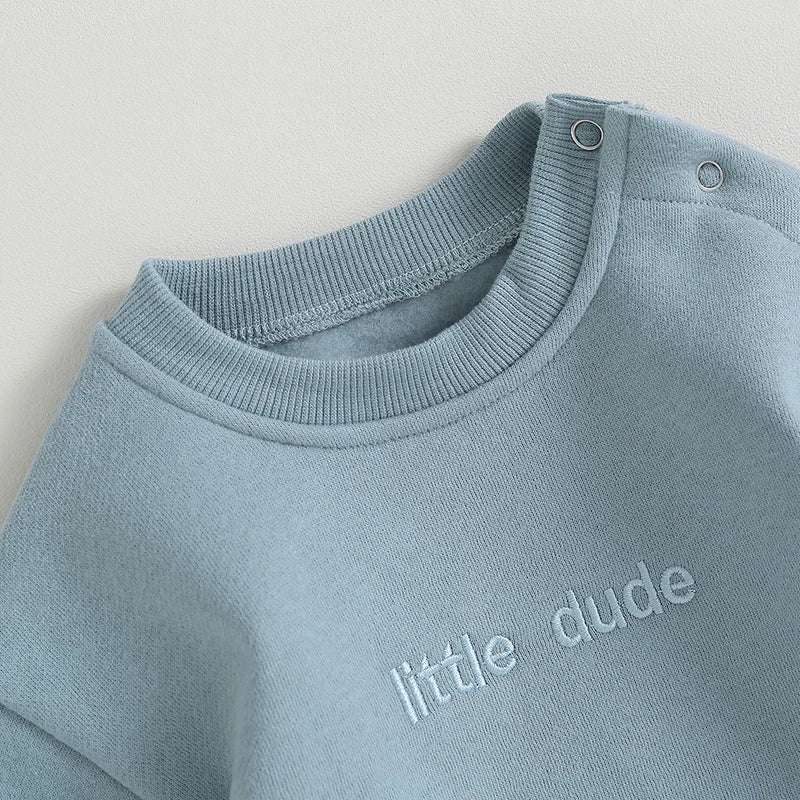 Toddler Boys Sweatshirt Bodysuit – Long-Sleeve Round-Neck with Letter Embroidery (0-18 M)
