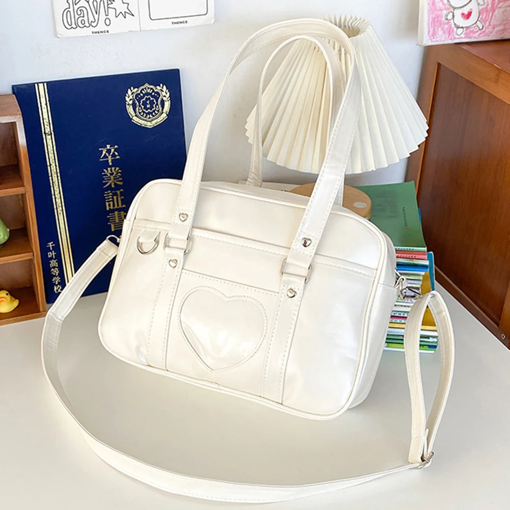 Women’s Transparent Love-Heart Satchel – Adjustable Strap PU Crossbody Bag