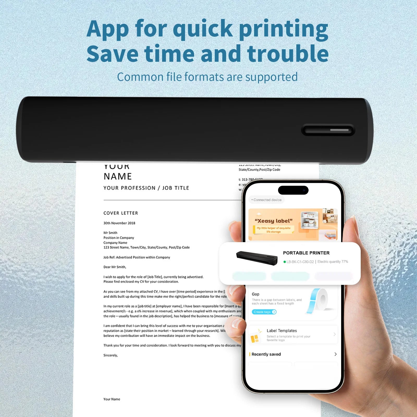 Inkless Portable A4 Travel Thermal Printer – HD-C80, 300 DPI, Wireless, High-Definition Prints