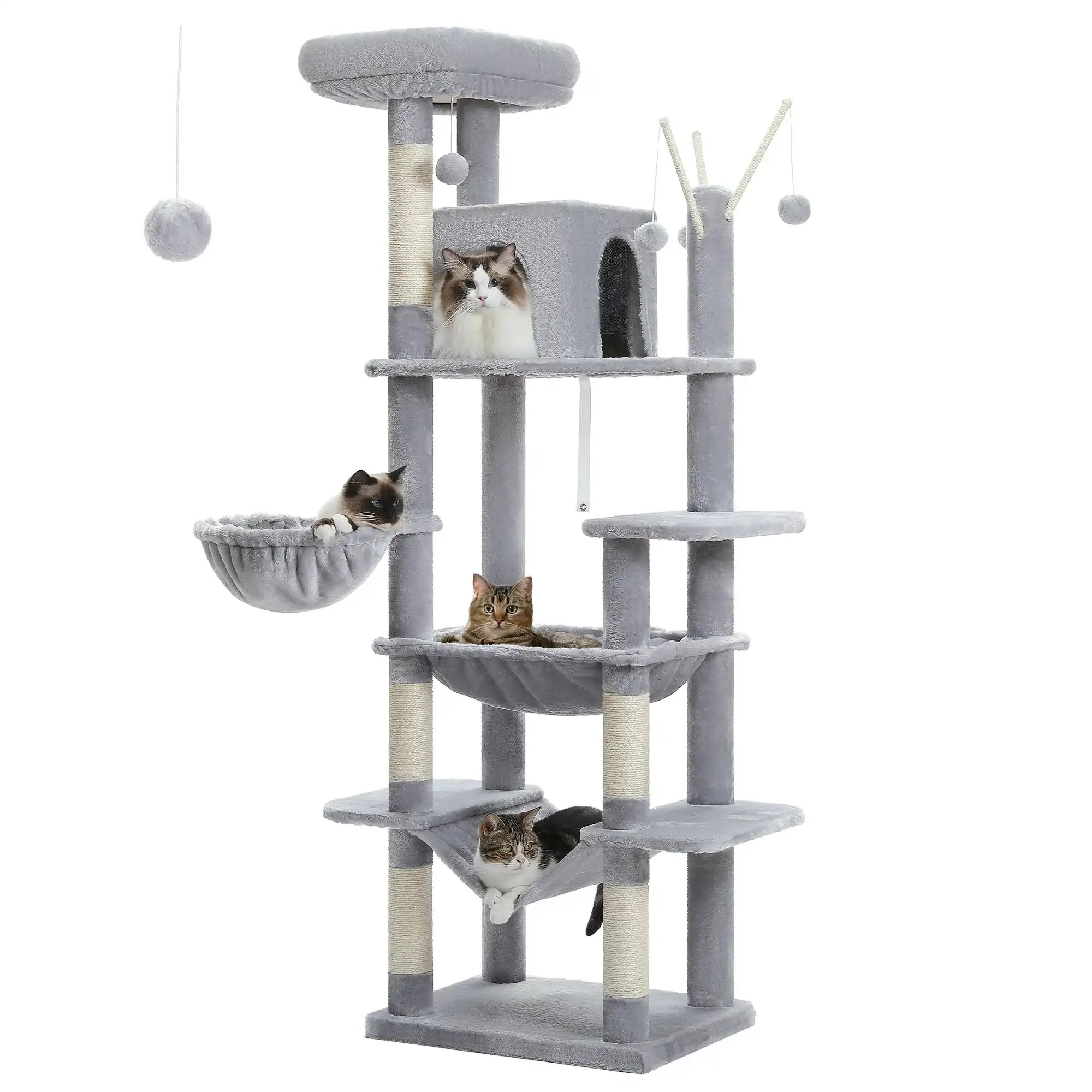 Large Cat Tree Tower for Indoor Cats – Multi-Level Plush Cat Condo with Scratching Posts, Boards, Perches & Caves