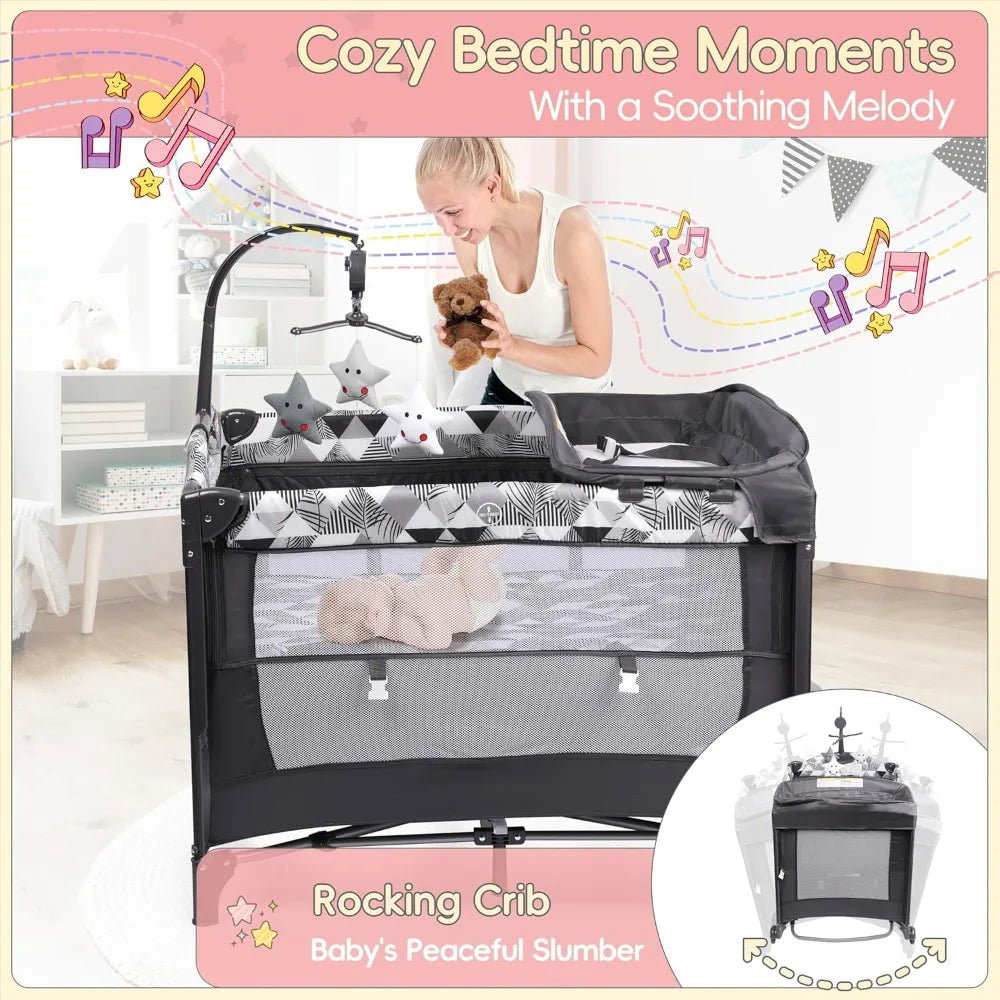 “5-in-1 Baby Bassinet Bedside Sleeper – Portable Baby Crib & Pack and Play with Changing Table, Storage & Carry Bag”