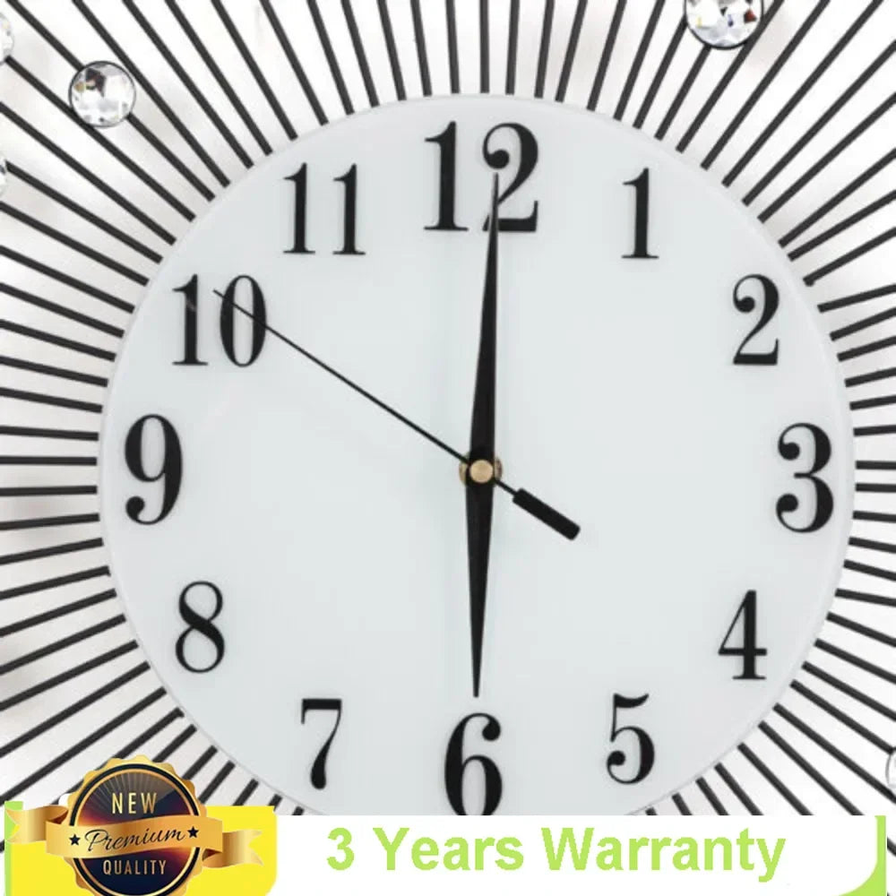 3D Large Metal Sunburst Wall Clock – Luxury Diamond Round Wall Art (60x60cm) | Modern Battery-Operated Home Décor Clock