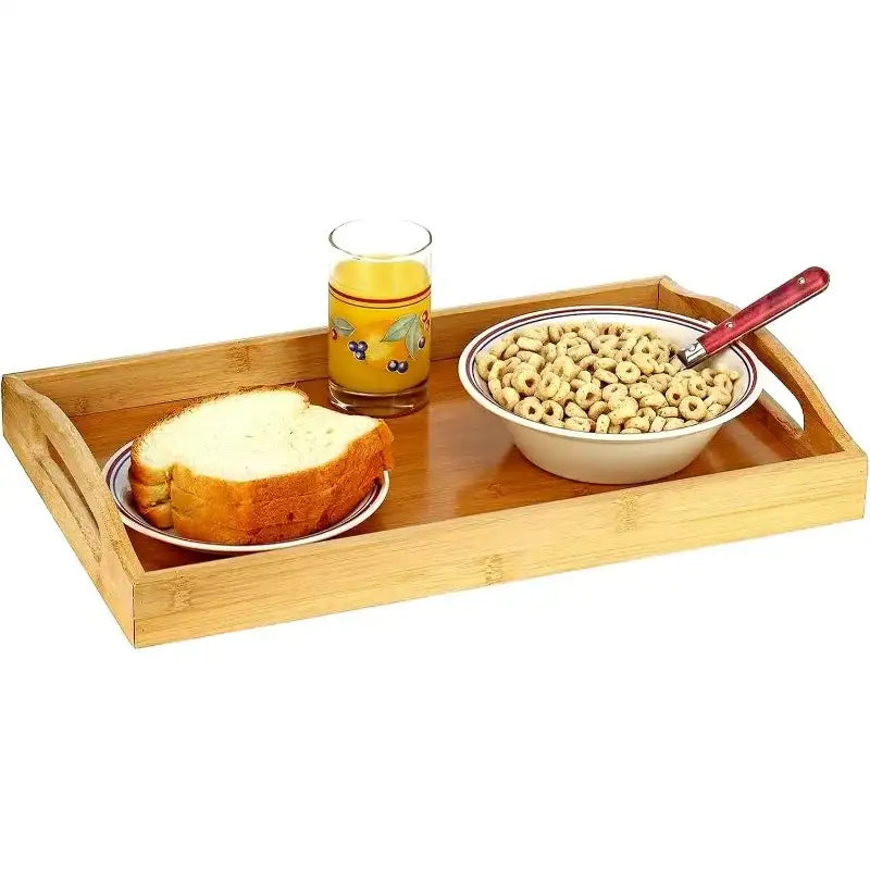 Bamboo Wooden Serving Tray With Handles – Tea, Breakfast & Bar Tray