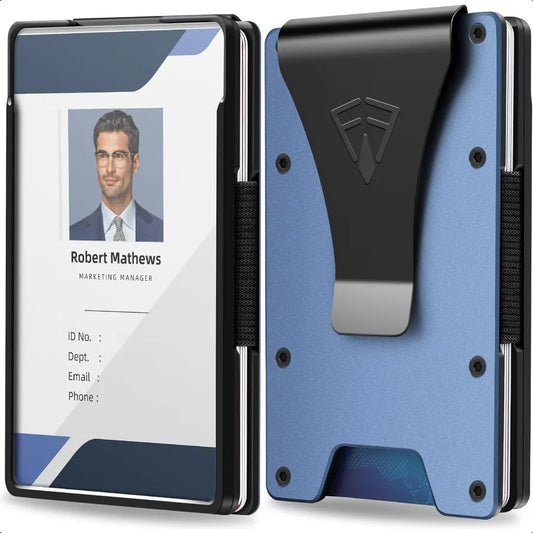 👔 Slim Men’s Wallet with Transparent ID Card Holder – RFID Blocking, 15 Card Capacity & Minimalist Metal Money Clip