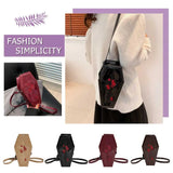 Women’s Coffin Satchel Cartoon Gothic Crossbody Bag – Rose Print Y2K Cellphone Pouch