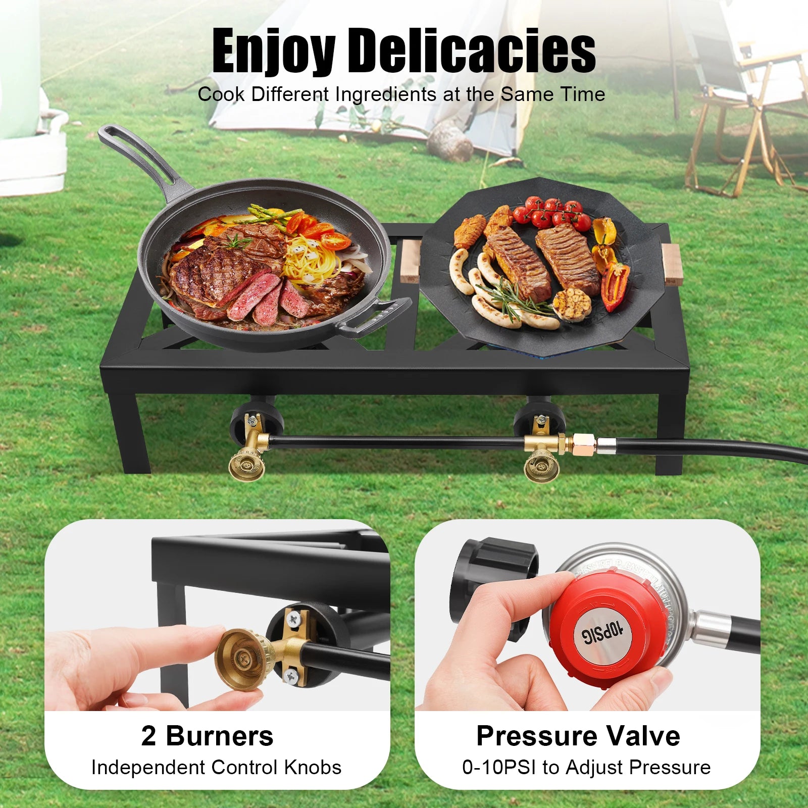 8000W Camping Double Burner Stove – Portable Outdoor Gas Cooker with Regulator & Hose for BBQ & Camping 🔥🍖
