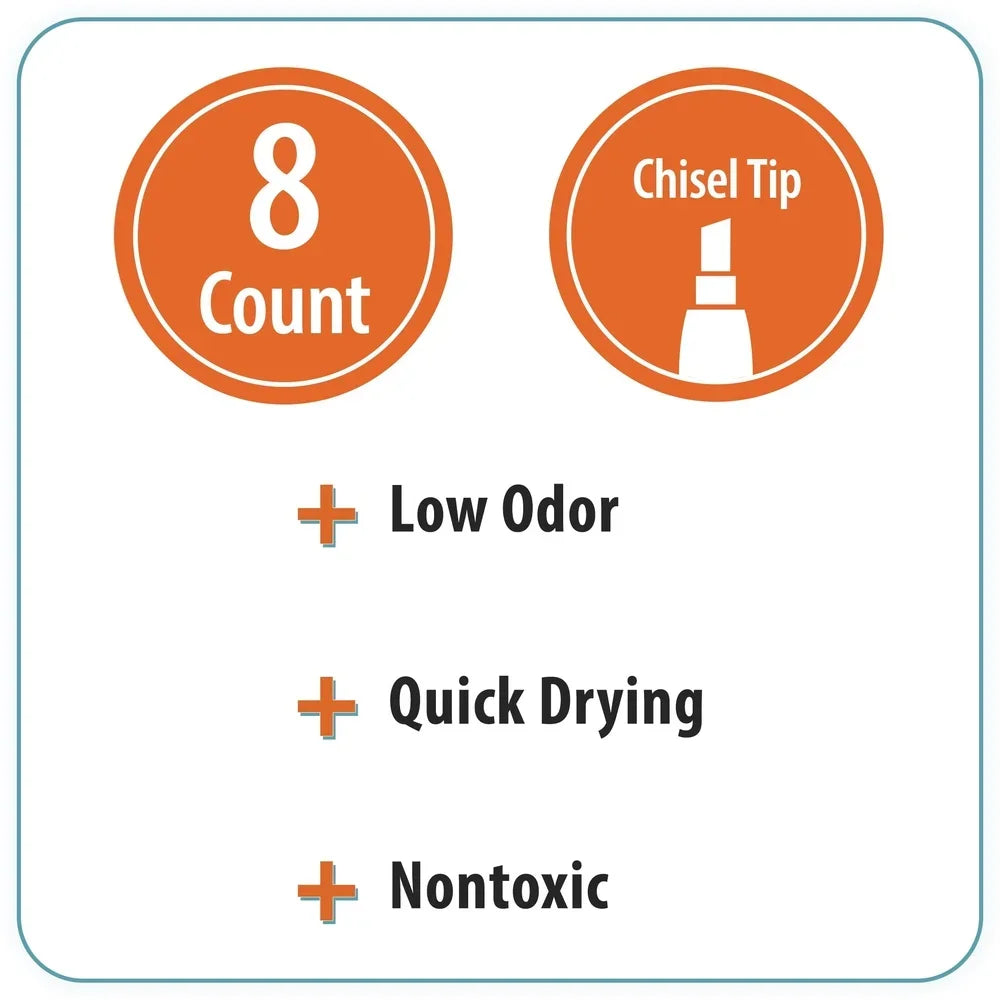 Dry Erase Markers 8-Pack with Chisel Tip, Low-Odor Quick-Dry Ink for Whiteboard & Glass