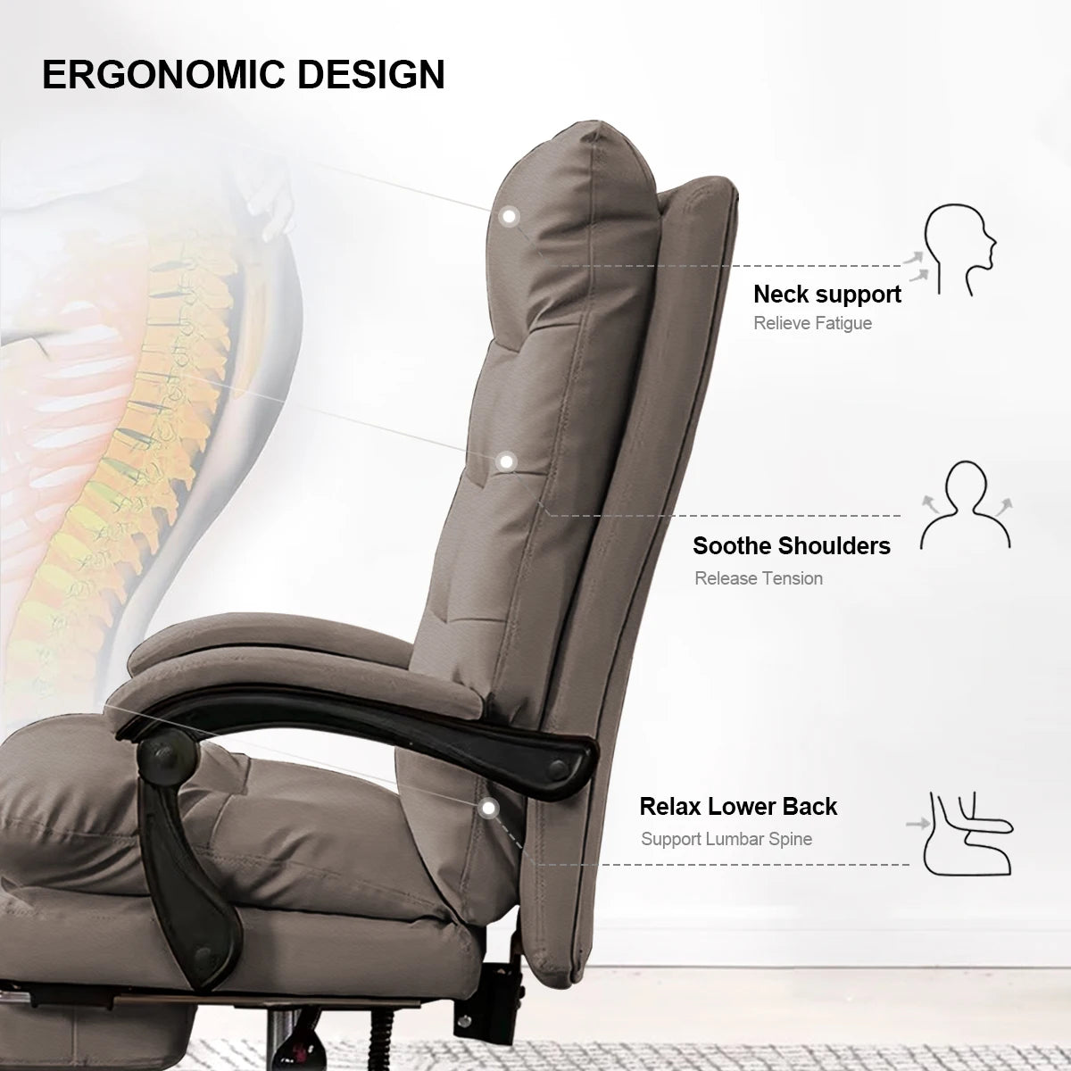 💺 Comfortable High-Back Office Chair – Leather Executive Desk Chair with Footrest & Swivel Function for Home & Gaming