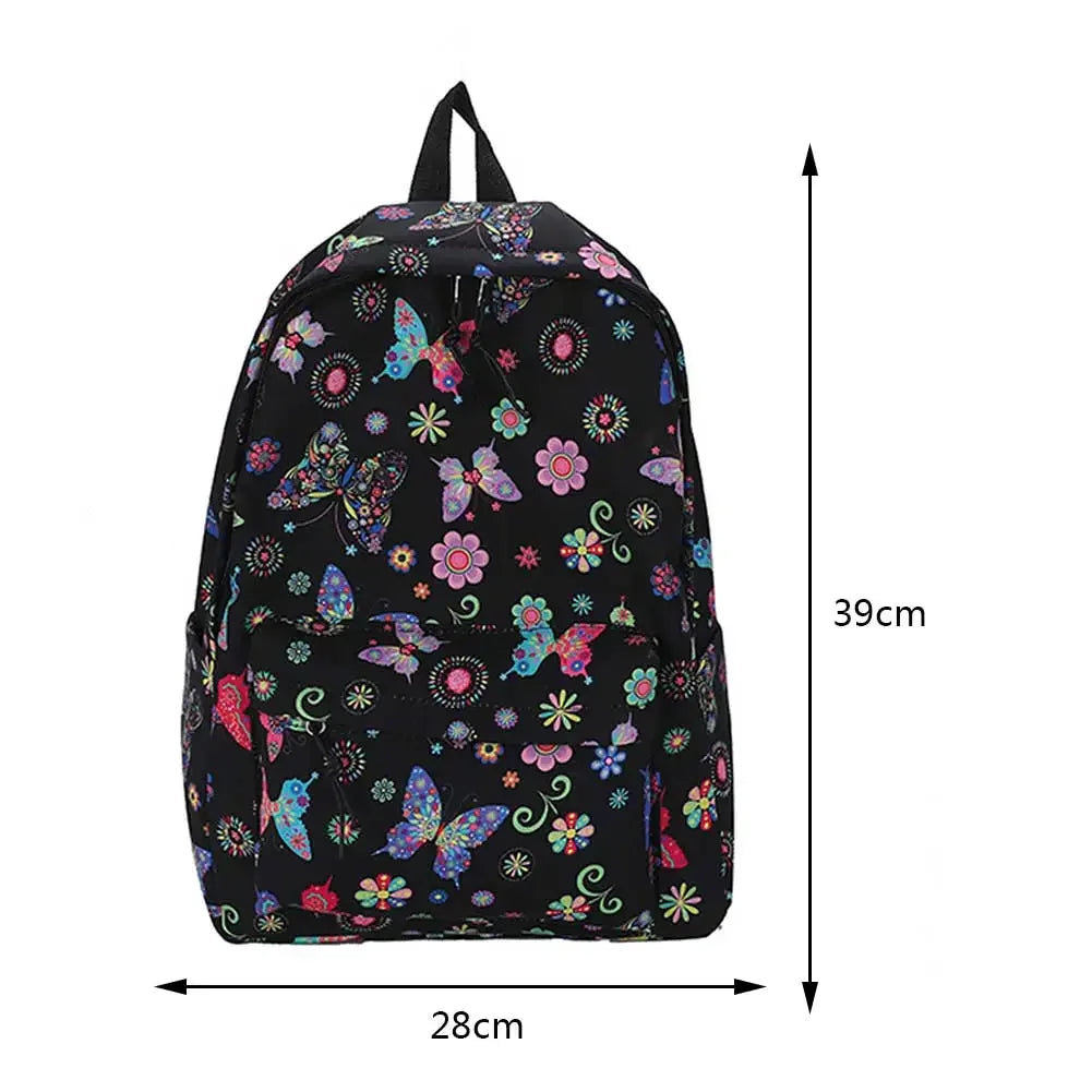 Butterfly Print Nylon School Backpack – Large Capacity Floral Student Book Bag for Daily & Outdoor Use