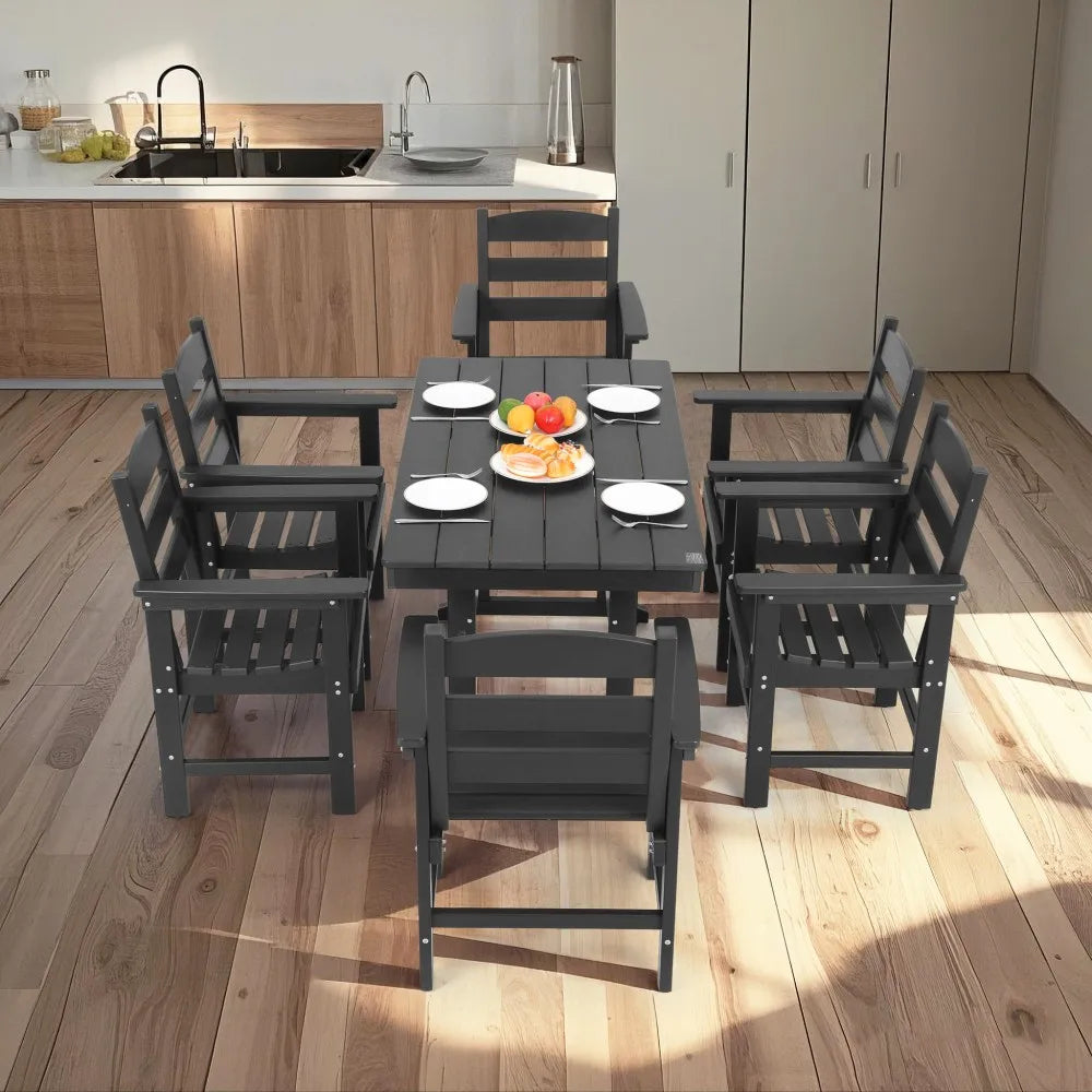 “7-Piece HDPE Patio Outdoor Dining Set – 51” Dining Table with 6 Chairs, Weather-Resistant Outdoor Furniture”