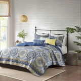 6-Piece Reversible Quilt Set with Throw Pillows – Blue King/Cal King | Elegant Soft Bedding Ensemble for Modern Bedrooms