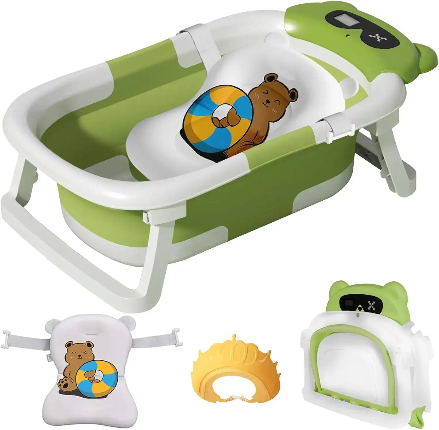 Foldable Baby Bathtub with Thermometer & Floating Cushion – Newborn to Toddler (0-36 Months)