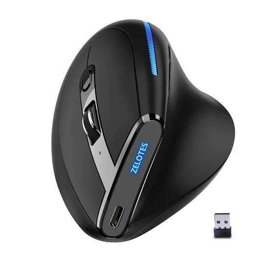 Zelotes F‑36A Ergonomic Vertical Mouse – Wireless Rechargeable with 2400 DPI Adjustable Precision