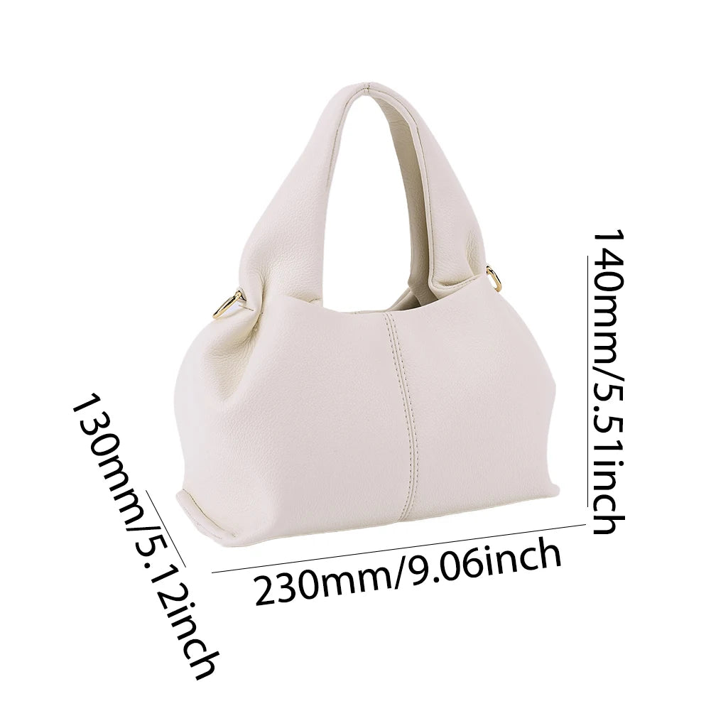 Women’s Soft Cloud Dumpling Bag – Solid Color PU Leather Clutch with Removable Strap, Retro Crossbody & Top Handle Purse