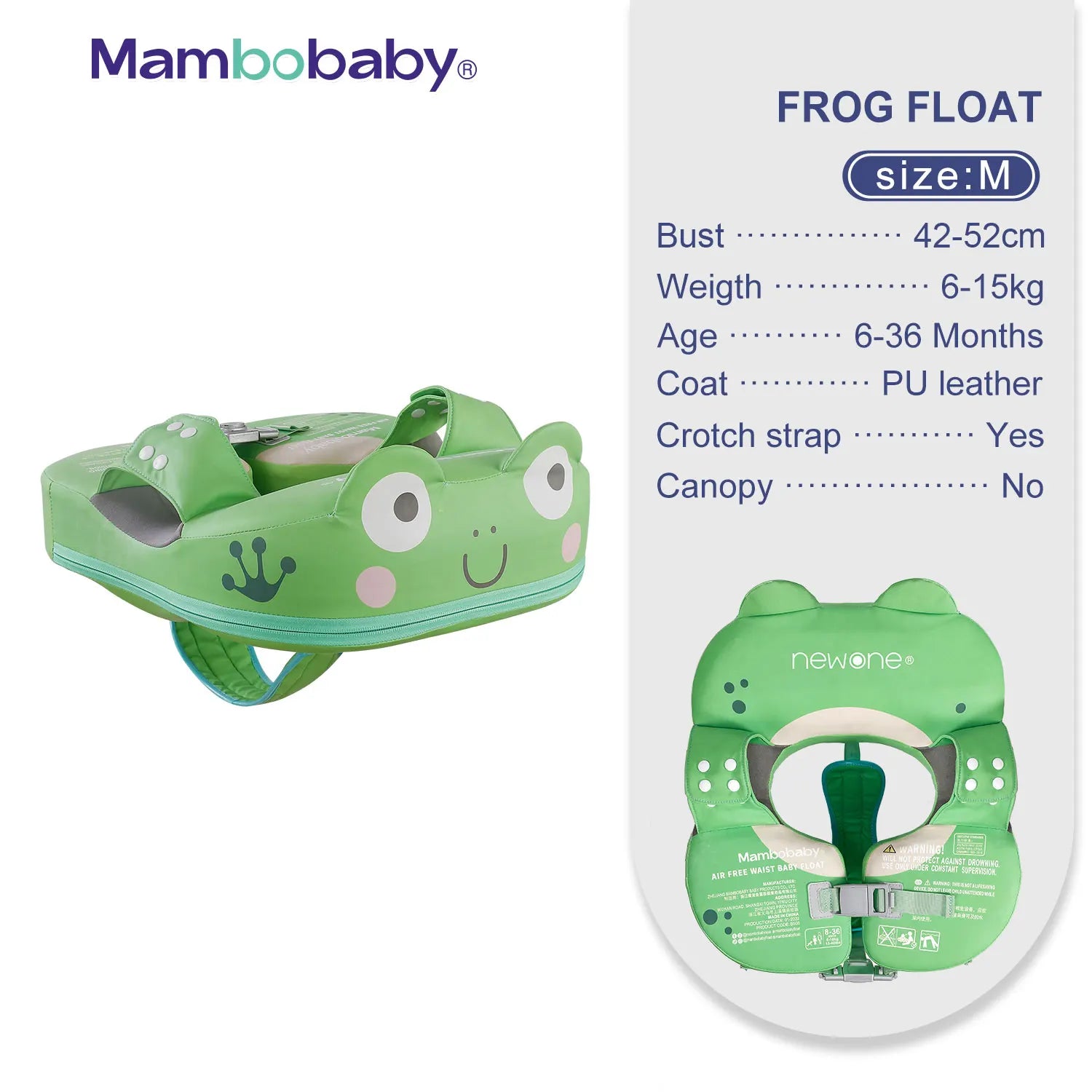 Baby Swimming Float with Crotch Strap & Sunshade – Mambobaby Solid Core Inflation-Free Swim Ring for 0–7 Years Old