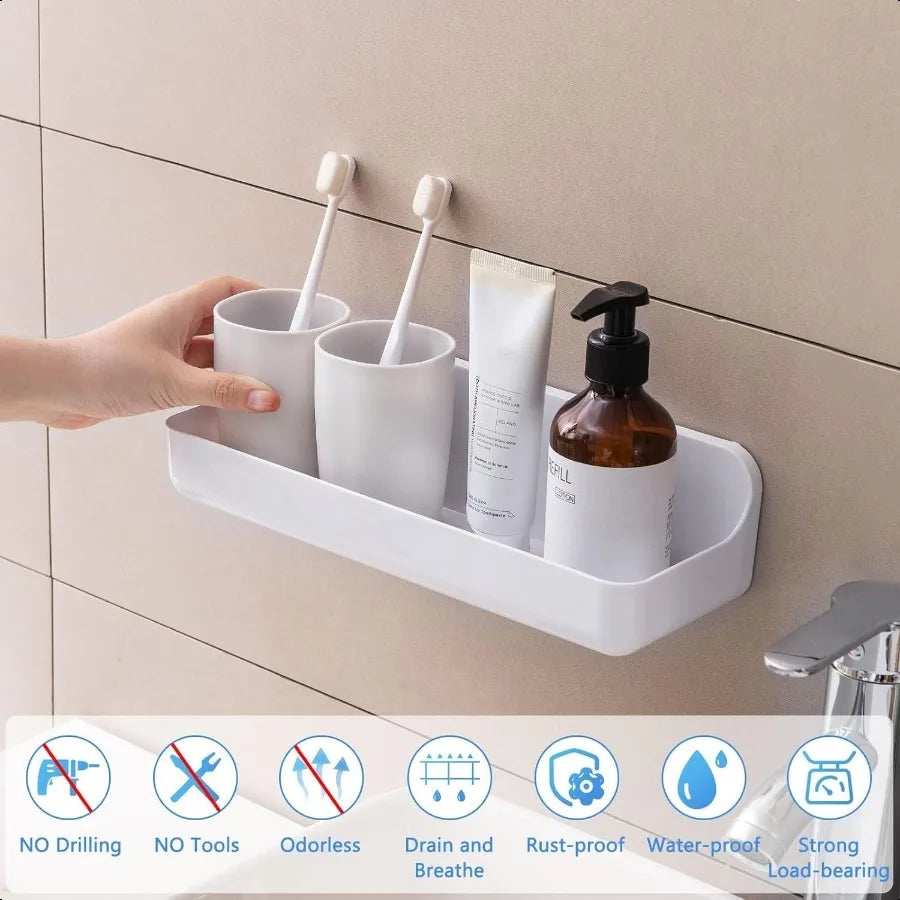 2-Pack Adhesive Shower Caddy – No-Drill Plastic Wall Shelves for Shower & Bath Storage