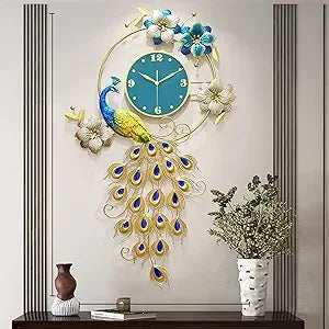 40 Inch Silent 3D Peacock Wall Clock – Luxury Crystal Modern Art Large Non-Ticking Metal Clock