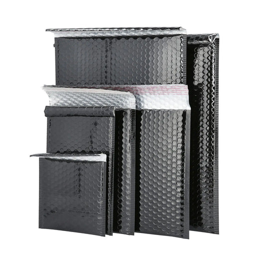 500 Pack Metallic Black Poly Bubble Mailers – 7″×6.75″ Extra-Wide Glamour Padded Envelopes for Secure Shipping
