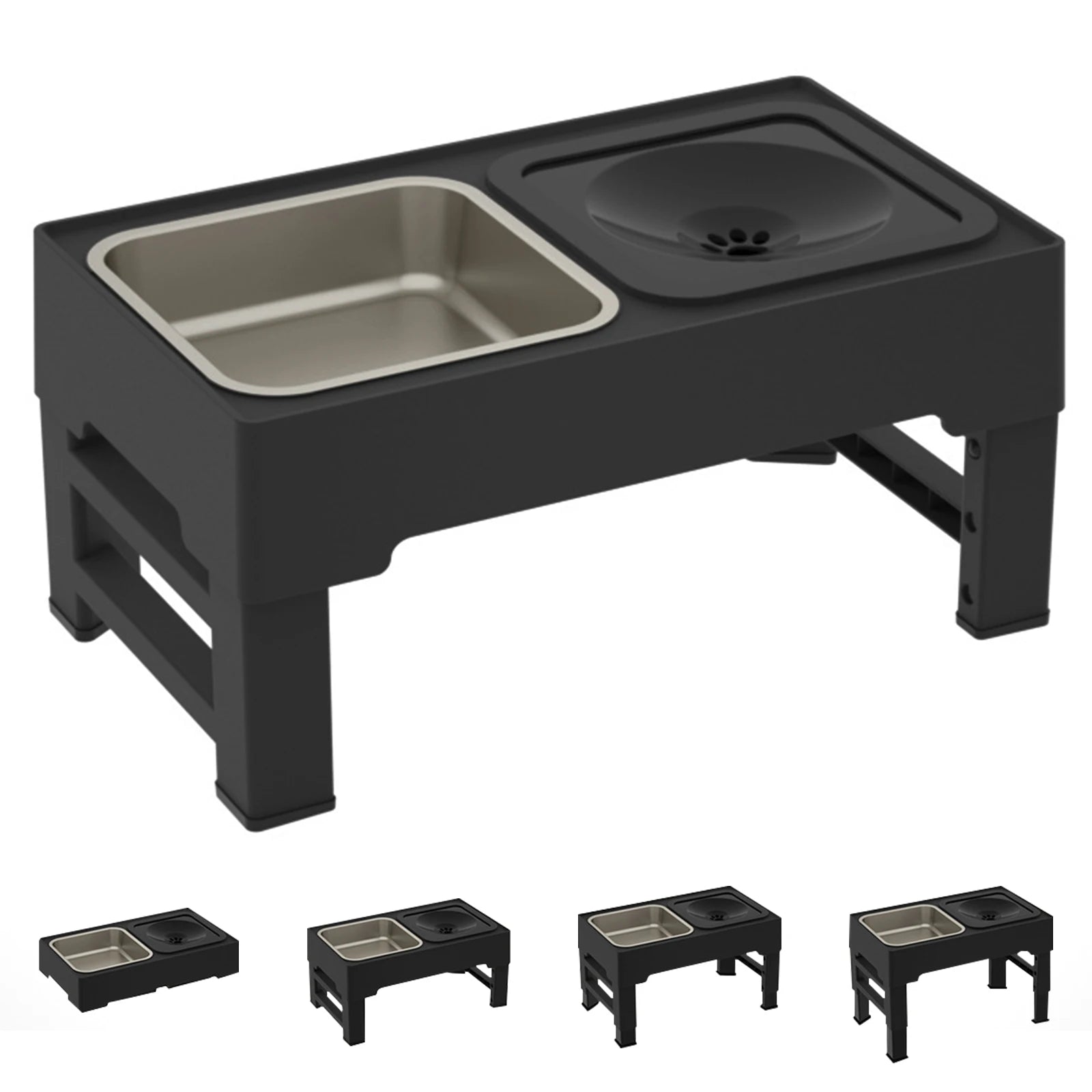 3-in-1 Pet Dog Stainless Steel Slow Feed & Water Bowls – Adjustable Height, Anti-Knock Design for Cats & Dogs 🐾🥣