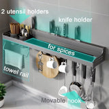 Kitchen Wall-Mounted Spice Storage Rack with Hooks – Space-Saving Kitchen Organizer