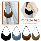 Women’s Suede Crescent Shoulder Bag – Retro Solid Color Handbag with Zipper Closure, Trendy Clutch for Work & Travel