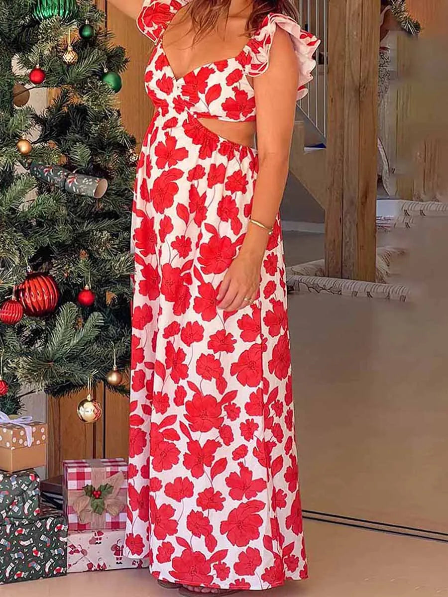 Women’s Off-Shoulder Ruffle Maternity Dress – Empire Waist Knee-Length Summer Pregnancy Outfit with Floral Print