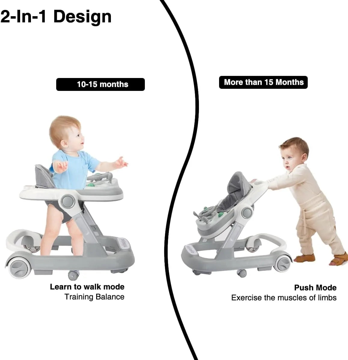 “2-in-1 Baby Walker – Foldable Toddler Push Walker with Removable Feeding Tray & Music Play Tray (No Battery Required)”