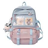 Preppy Style Contrast Color Canvas Backpack for Women – Student Knapsack with Decorative Pendant