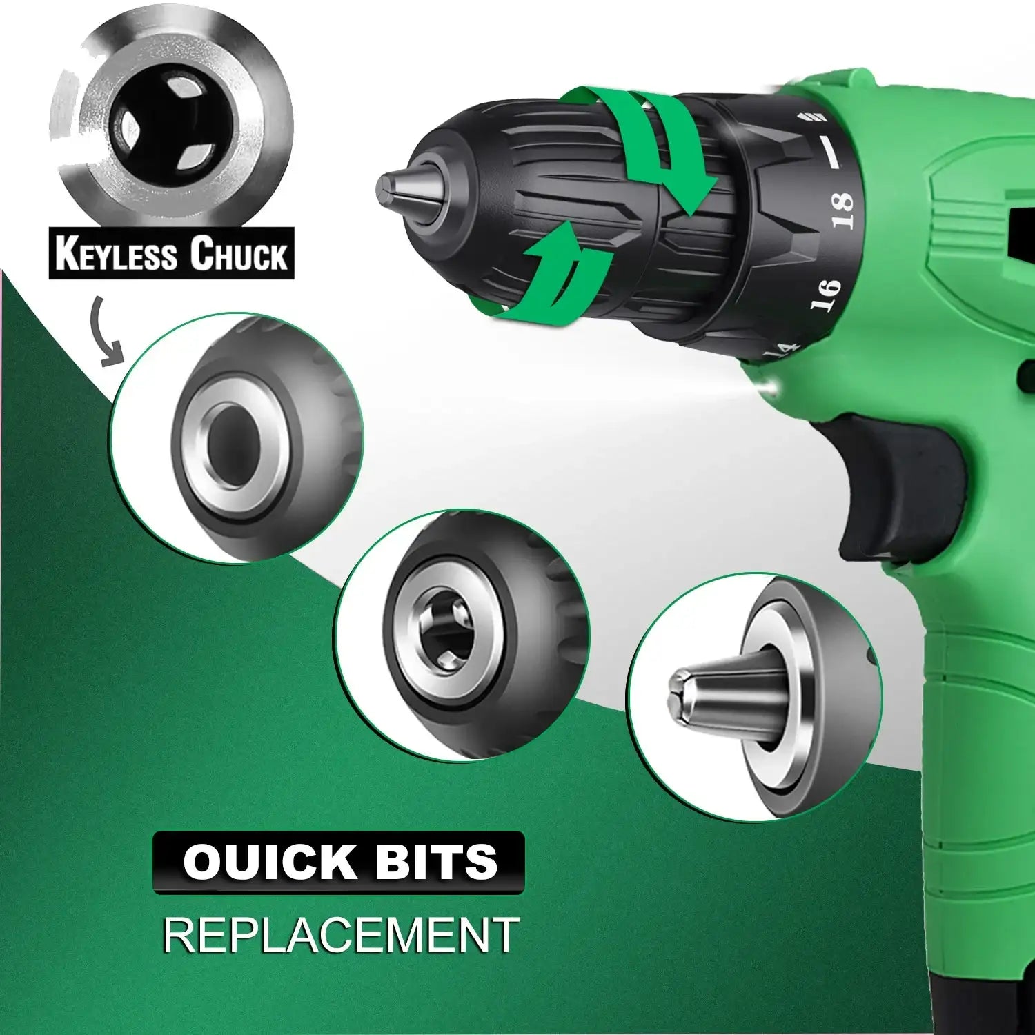 12 V Cordless Drill Set – 18 Torque Settings Power Drill with 3/8″ Keyless Chuck for Home Maintenance